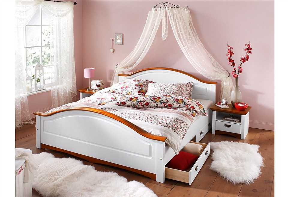 Massivholzbett OTTO HOME "Konrad, hohe Belastbarkeit FSC zertifiziertes Massivholz", weiß (weiß, kirschbaumfarben), B:180cm L:200cm, Betten, Massivholzbett, aus massivem Kiefernholz, FSC-zertifiziert, INKLUSIVE Rollrost