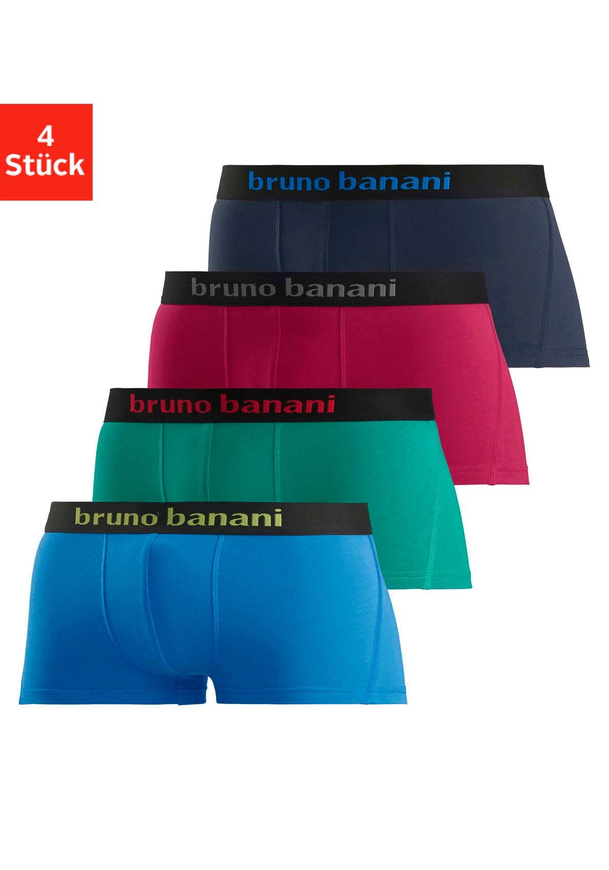 Hipster BRUNO BANANI, Herren, Gr. M, bunt (blau, grün, rot, marine), Jersey, Obermaterial: 95% Baumwolle, 5% Elasthan, unifarben, körpernah, Unterhosen, knapp sitzende Boxershorts mit Logo Webbund aus Baumwollmischung Image