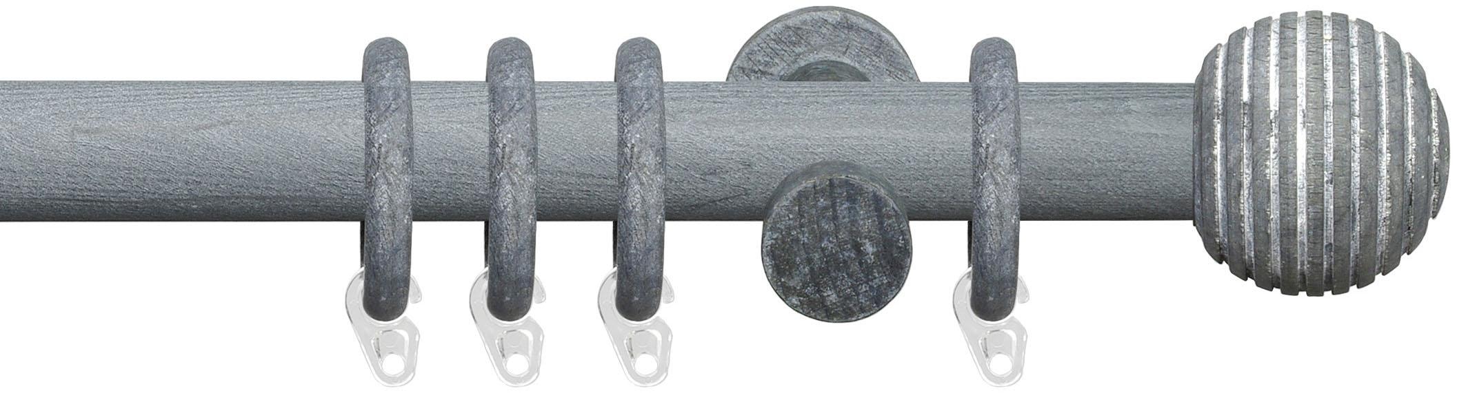Gardinenstange LIEDECO "Terra Kugel mit Streifen" Gr. 3, grau (kalkgrau), L:200cm Ø:28mm, Holzwerkstoff, Gardinenstangen Image
