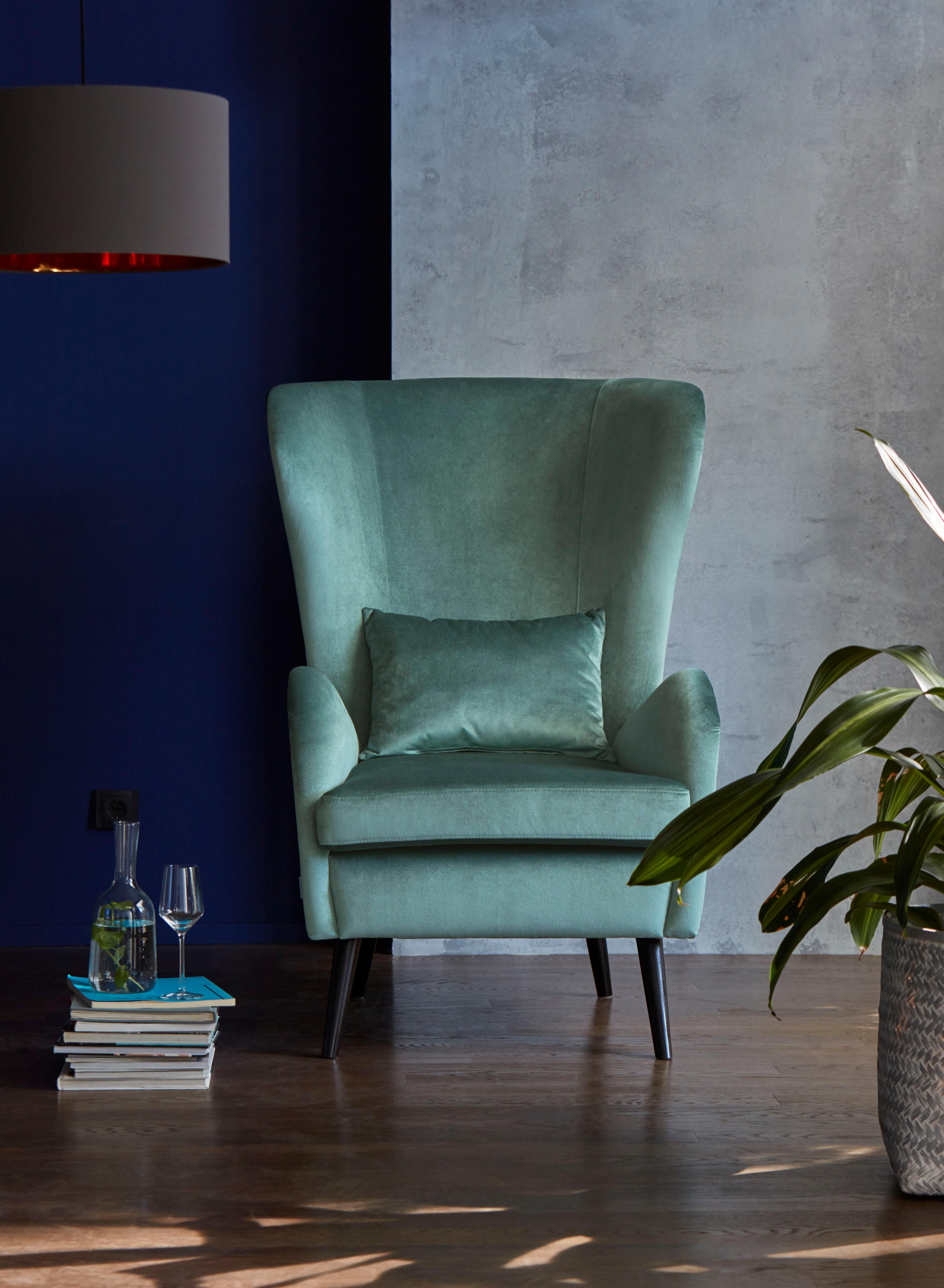 Sessel HOME AFFAIRE "Salla auch in Fellimitat und Feincord, viele Bezugsarten, Ohrensessel", grün, B:78cm H:118cm T:94cm, Samtoptik (100% Polyester), Sessel, Sessel, wahlweise mit oder ohne Hocker; großer Sessel: Maße B/T/H: 78/94/118cm