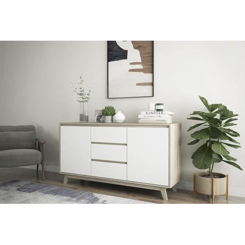 „Sideboard INOSIGN „“Delea““ Sideboards Gr. B/H/T: 140 cm x 75 cm x 40 cm, 2 Türen, 3 Schubladen, 3, weiß (natur, weiß) Sideboards“