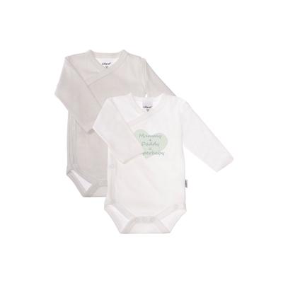 Body LILIPUT "Mummy und Daddy", Baby, Gr. 62/68, EURO-Größen, grau (weiß, grau), 100% Baumwolle, bedruckt, kurz, Langarm, Bodies, mit praktischer Druckknopfleiste Image