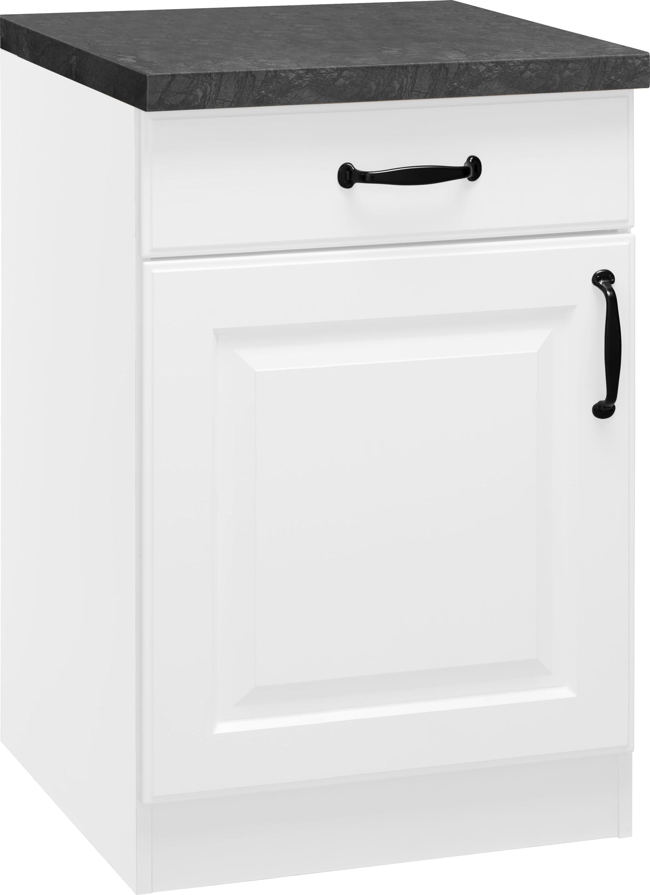 Unterschrank WIHO KÜCHEN "Erla", weiß (front: kassette weiß, korpus: weiß, arbeitsplatte: granit schwarz), B:60cm H:86cm T:60cm, Schränke, Unterschrank, 60 cm breit mit Kassettenfront