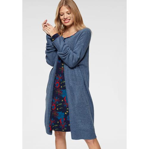 Strickjacke ANISTON CASUAL Gr. 40, blau (jeansblau, meliert) Damen Strickjacken im Oversize Look