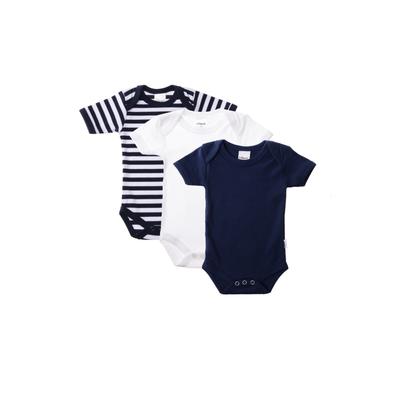 Body LILIPUT, Baby, Gr. 44, EURO-Größen, bunt (weiß, dunkelblau), 100% Baumwolle, mehrfarbig, kurz, Rundhals, Kurzarm, Bodies, im 3er Pack mit bequemem Amineck-Halsausschnitt Image