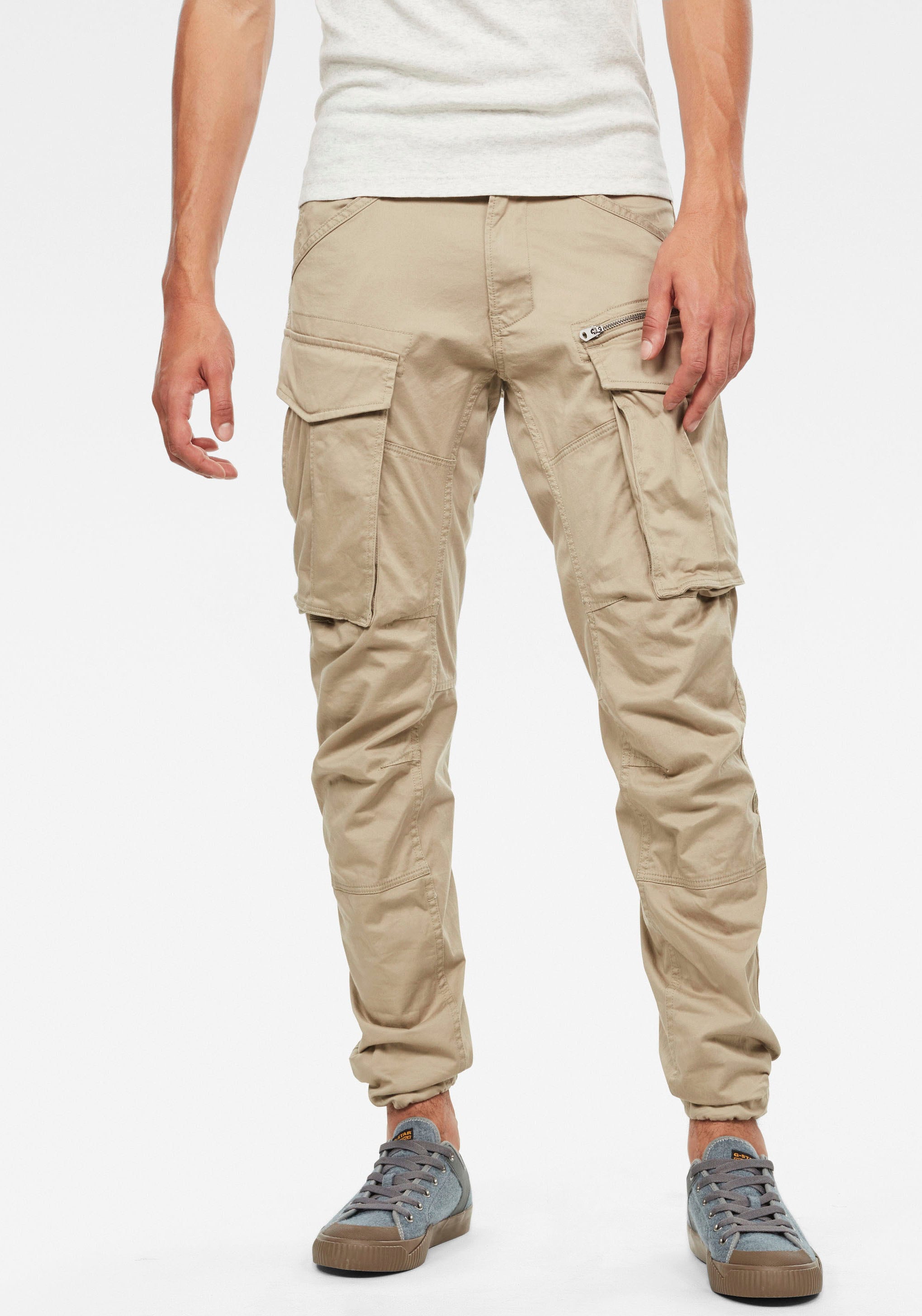 Cargohose G-STAR "Rovic Zip 3D Tapered Pant", Herren, Gr. 33, Länge 32, beige, Web, Obermaterial: 97% Baumwolle, 3% Elasthan, unifarben, normal lang, Hosen Cargohose, Tapered Fit