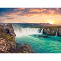 PAPERMOON Fototapete "Godafoss Waterfall Iceland" Tapeten Gr. B/L: 3,5 m x 2,6 m, Bahnen: 7 St., bunt (mehrfarbig) Fototapeten