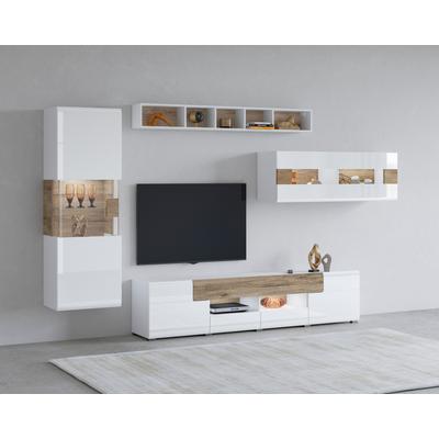 Wohnwand INOSIGN "Toledo,Set,4-St, stilvolle Mediawand ohne Beleuchtung", weiß (weiß, weiß hgl, sanremo), ABS-Kunststoff, MDF, Melamin, Glas, Metall, Kastenmöbel-Sets, Anbauwand (2xHängevitrine,Lowboard,Hängeregal)MDF Hochglanzfronten Image