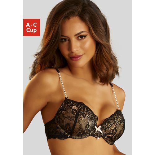 Push-up-BH LASCANA Gr. 80, Cup C, beige (schwarz, creme) Damen BHs BH Bügel-BH Hochzeitsdessous Hochzeitswäsche Push-up-BH Spitzen-BH Spitzenwäsche Spitzen-BHs mit femininen Perlendetails, sexy Dessous