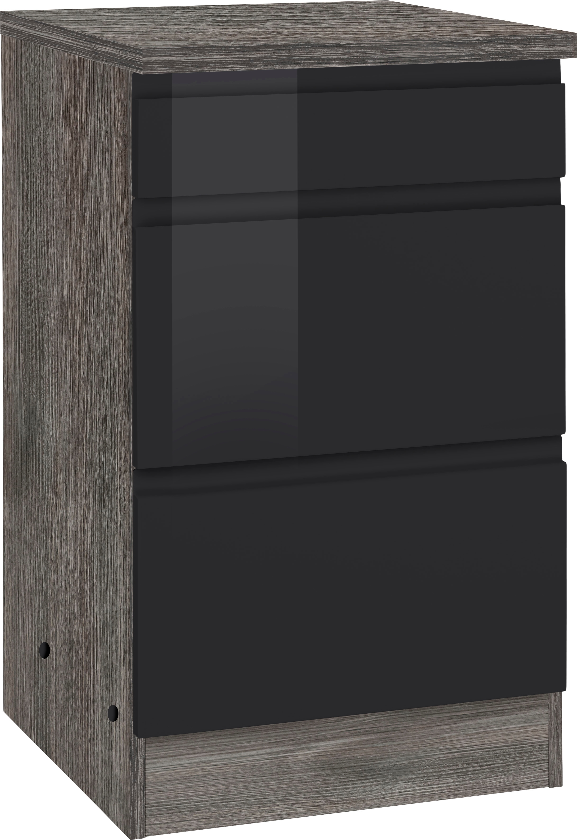 Unterschrank KOCHSTATION "KS-Virginia", schwarz (schwarz hochglanz), B:50cm H:85cm T:60cm, Holzwerkstoff, MDF, Schränke, Küchenunterschrank Unterschrank, 50 cm breit, mit Auszügen