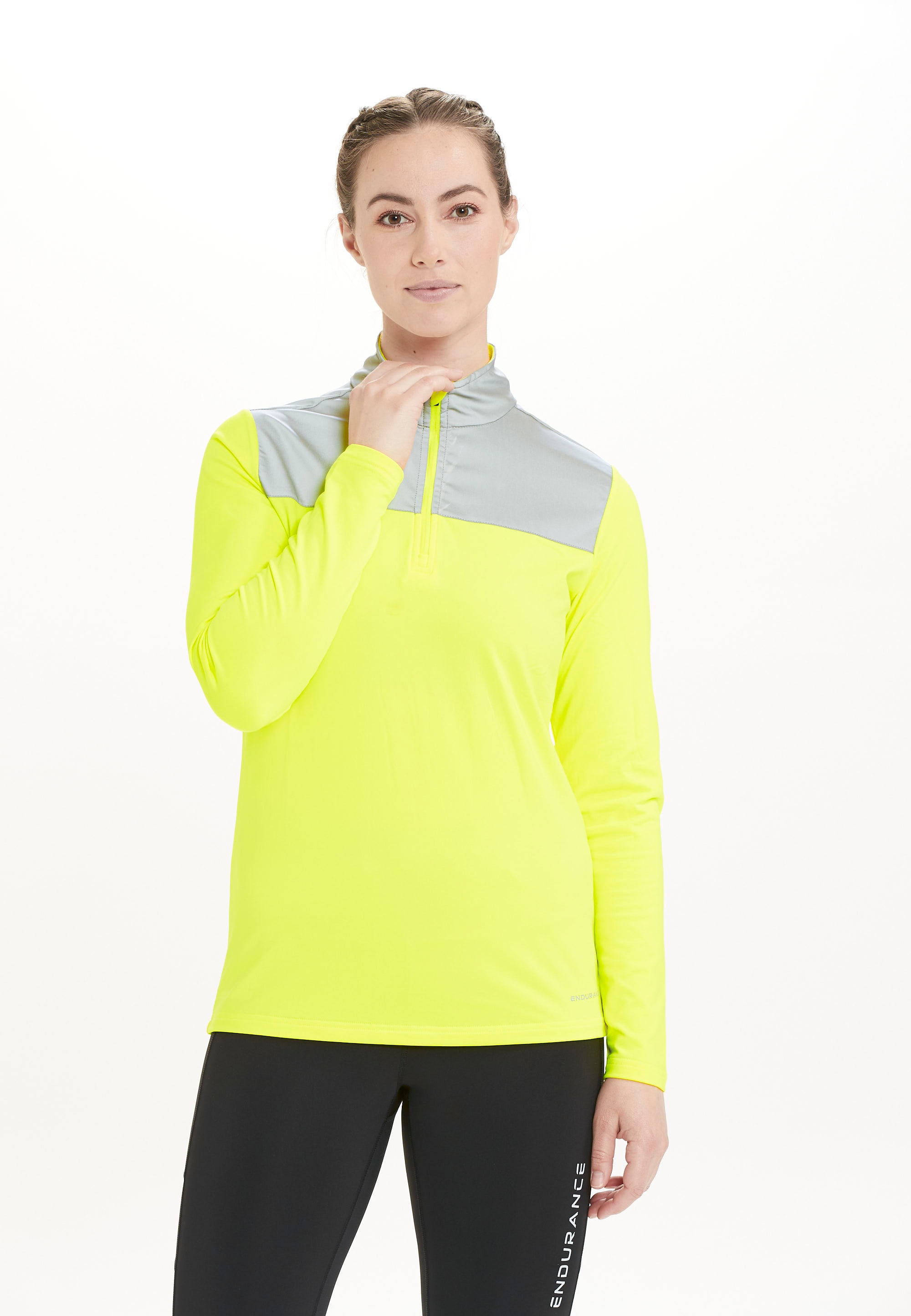 Funktionsshirt ENDURANCE "Tusina", Herren, Gr. 42, gelb (neongelb), 90% Polyester, 10% Elasthan, mehrfarbig, Sportlich, normal, hoch geschlossener Ausschnitt, Shirts, mit starken Ultra-Reflektoren Image