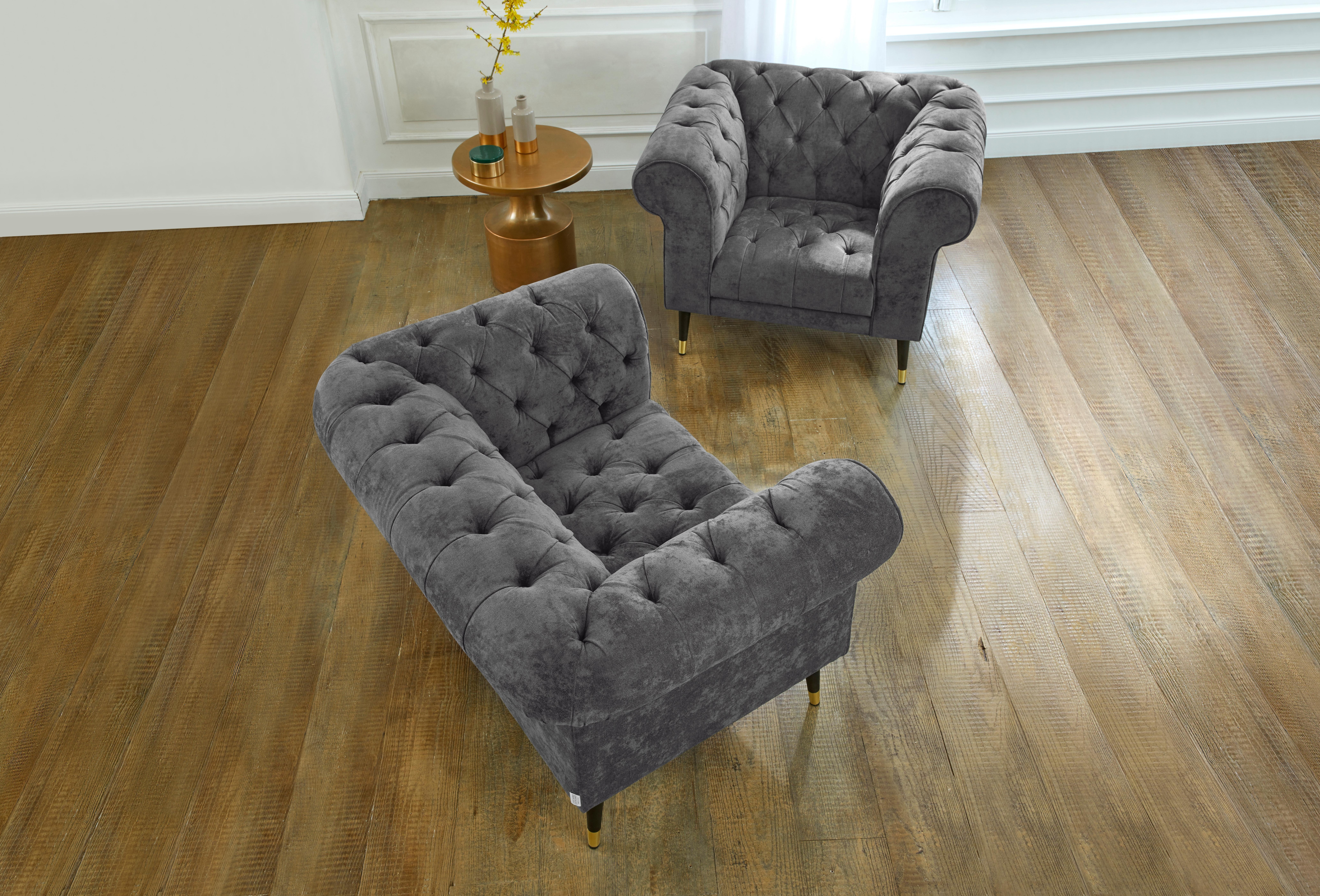 Chesterfield-Sessel HOME AFFAIRE "Tinnum Sessel", grau, B:106cm H:77cm T:87cm, Luxus-Microfaser Vintageoptik (66% PU, 27% Polyester, 7% Baumwolle);Struktur weich( 97% Polyester, 3% Polyacryl), Sessel Image