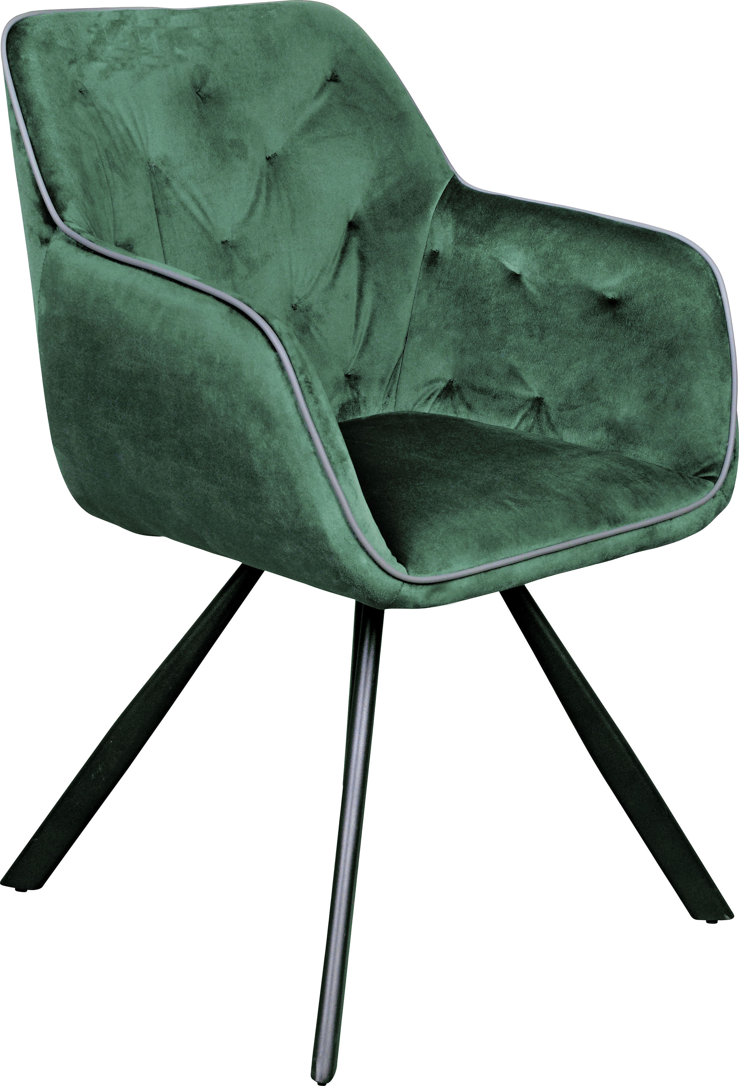 Polsterstuhl KAYOOM "Stuhl Eann 125, Stuhl im Retro-Design, edles Design", grün, B:60cm H:85,5cm T:57,5cm, Sitz: Bezug 100% Polyester / Beine: Eisen, pulverbeschichtet, Stühle, stilvoll, pflegeleicht, samtweicher Stoffbezug, edles Design Image