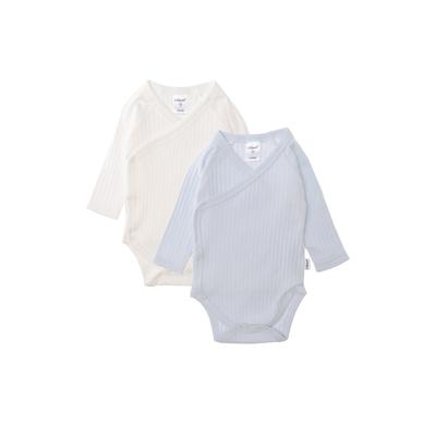 Wickelbody LILIPUT, Baby, Gr. 44, EURO-Größen, blau (weiß, hellblau), 95% Baumwolle, 5% Polyester, unifarben, casual, kurz, Langarm, Bodies, aus weichem geripptem Material