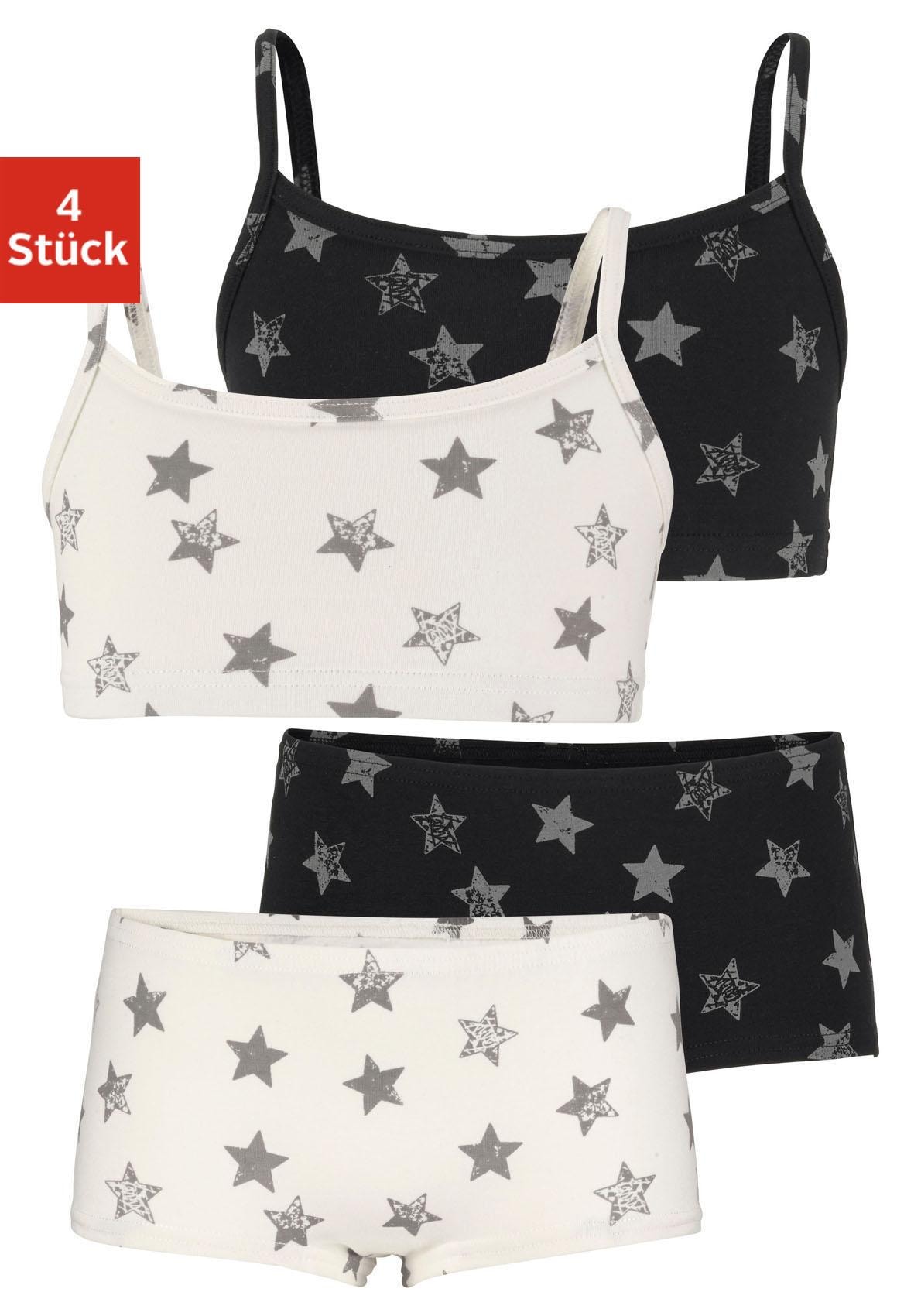 Set: Bustier VIVANCE, Kinder, Gr. 170/176, N-Gr, schwarz (schwarz, creme), Obermaterial: 95% Baumwolle, 5% Elasthan, gemustert, körpernah, BH-Sets, mit Sternendruck Image