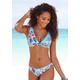 Triangel-Bikini-Top LASCANA "Malia" Gr. 34, Cup A/B, blau (hellblau, bedruckt) Damen Bikini-Oberteile Ocean Blue mit tropischem Print