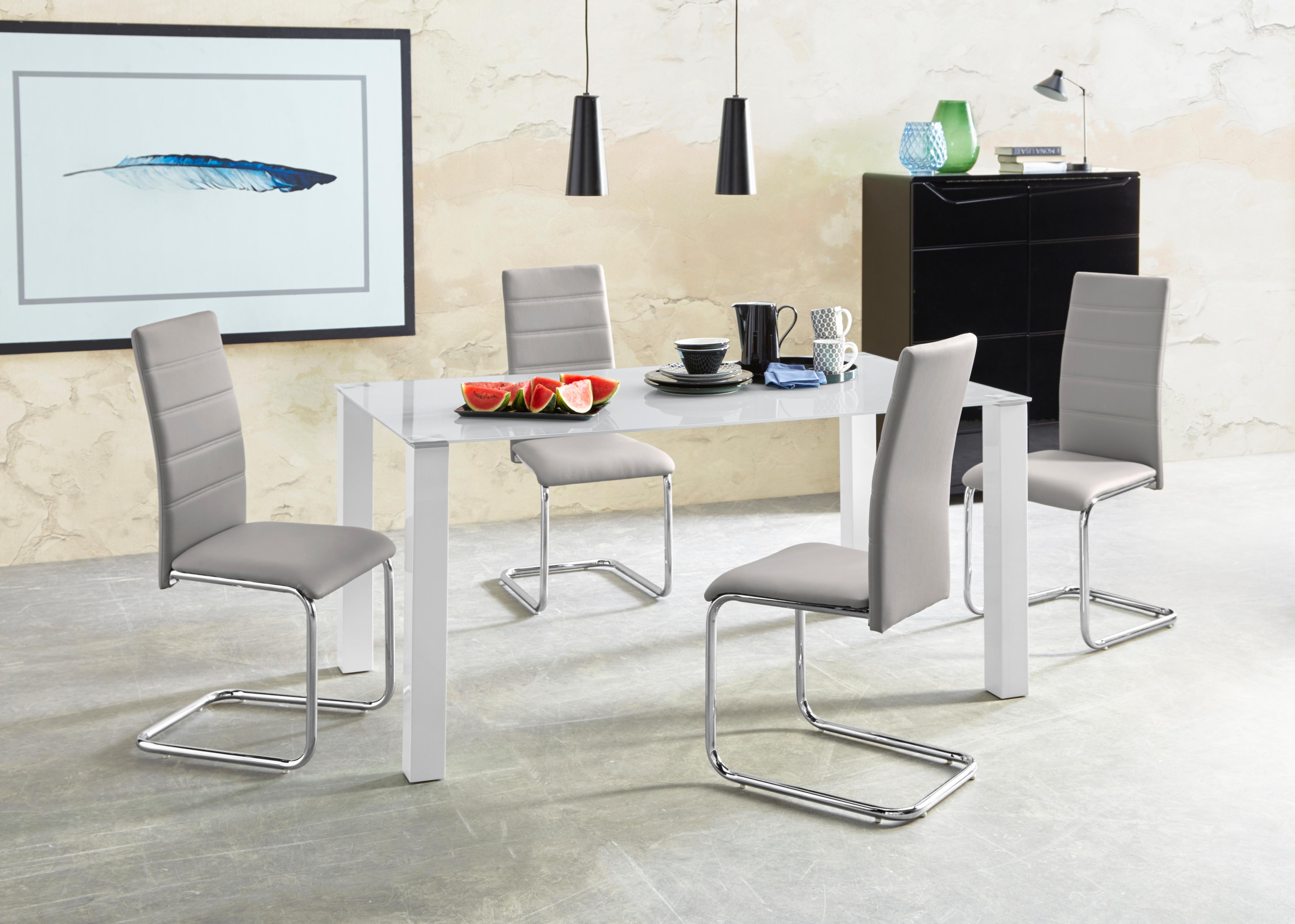 Essgruppe INOSIGN "Normadora", grau (weiß, grau,), Microfaser, Sitzmöbel-Sets, mit Glastisch, Freischwinger belastbar bis 120 KG