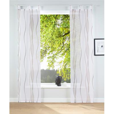 Schiebegardine MY HOME "Dimona" Gr. 5, grau (weiß, taupe), B:57cm H:265cm, Voile, Polyester, Gardinen, 2er-Set, Fertiggardine, inkl. Beschwerungsstange, Wellen Image