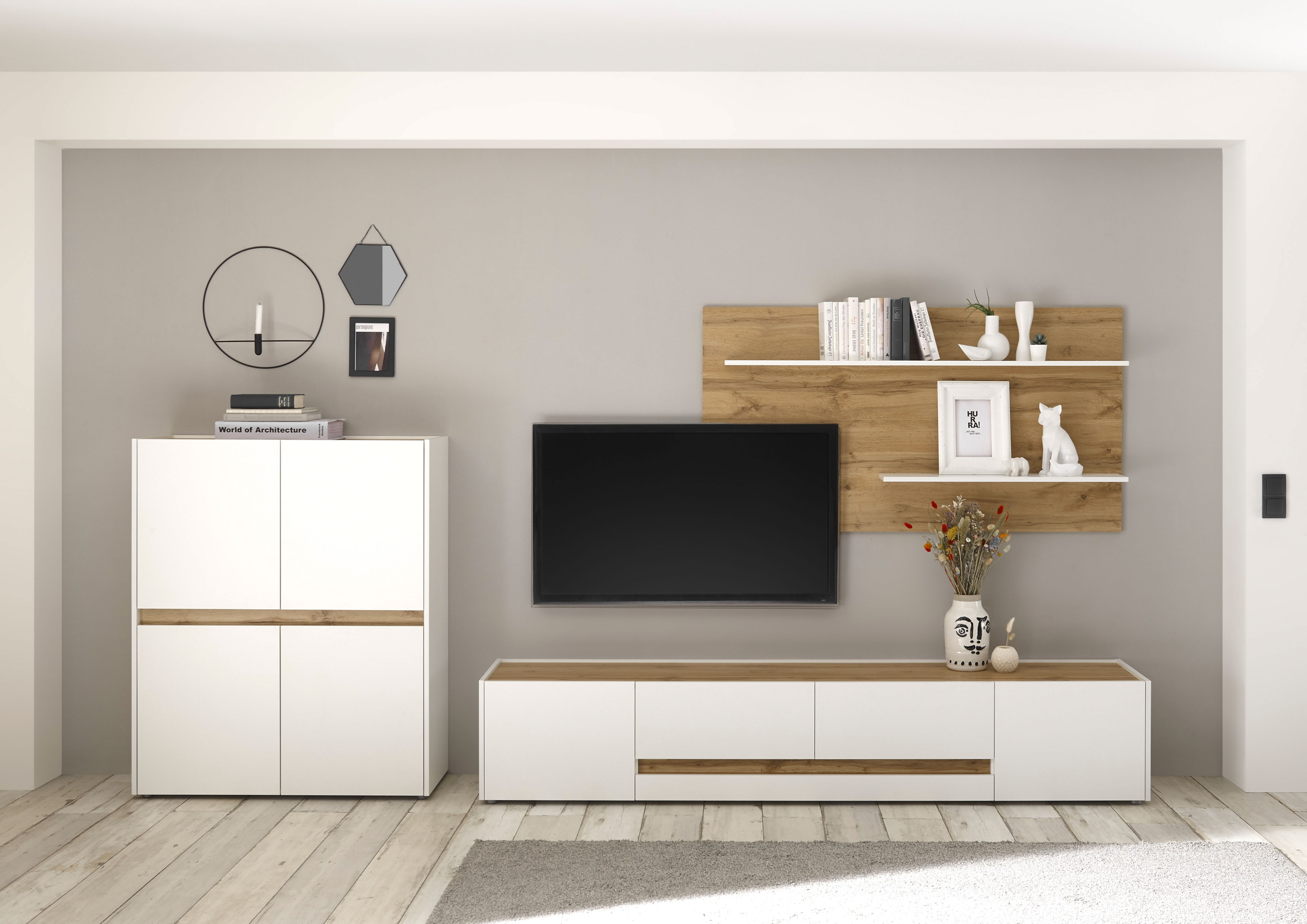 Wohnwand INOSIGN "City/Giron, moderne Anbauwand, Komplettset in vielen Farben verfügbar", weiß, B:360cm H:180cm T:45cm, Holzwerkstoff, Kastenmöbel-Sets, Wohnwand, enthält ein Lowboard, ein Highboard & ein Wandboard