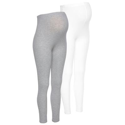 Umstandshose NEUN MONATE "2 Stück Umstands-Hosen für Schwangerschaft und Stillzeit", Damen, Gr. 44/46, N-Gr, weiß (grau, meliert, weiß), Jersey, Obermaterial: 95% Baumwolle, 5% Elasthan. Graumeliert (Obermaterial): 90% Baumwolle, 5% Elasthan, 5%... Image