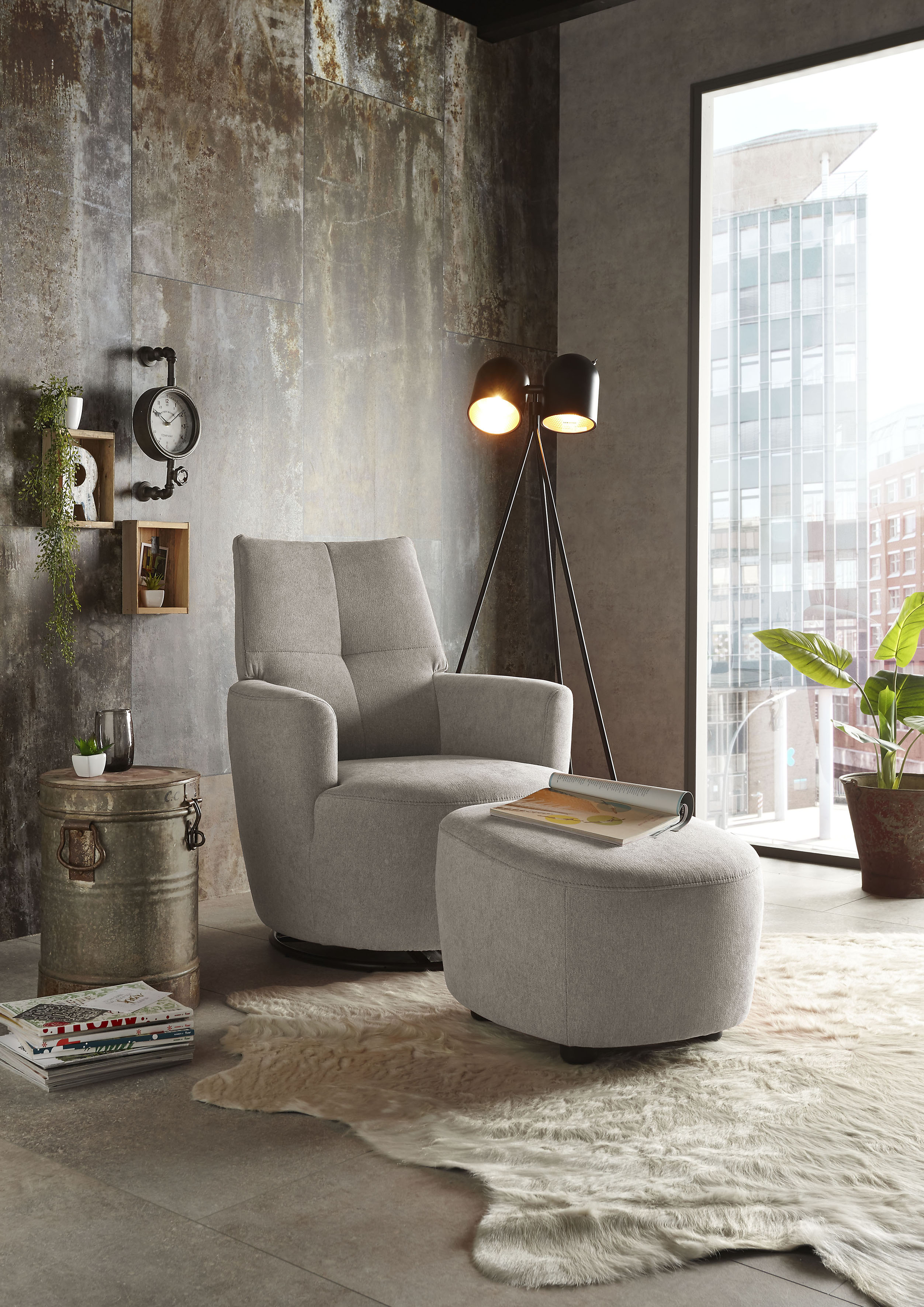 Relaxsessel "SO 1450", beige (graubeige dpr 12), B:80cm H:96cm T:88cm, Luxus-Microfaser (Chenille)100% Polyester, SET ONE BY MUSTERRING, Sessel, Relaxsessel, mit Dreh- und Wippfunktion, inklusive Hocker