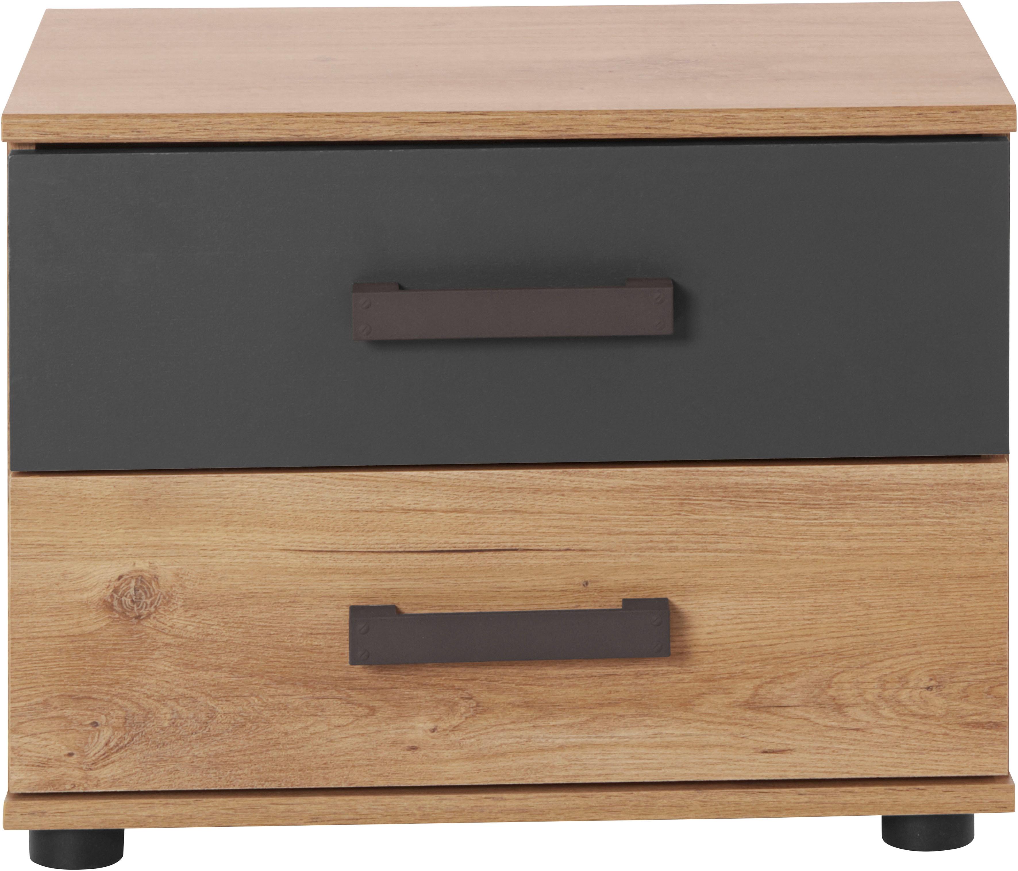 Nachtschrank WIMEX "Malmoe, Nachttisch 52x38x40cm, 2 Schubladen", grau (plankeneiche, graphit), B:52cm H:40cm T:38cm, Kunststoff, Schränke, Nachtschrank, einzeln oder im praktischen 2er Set, rusikaler look, Industrial Design