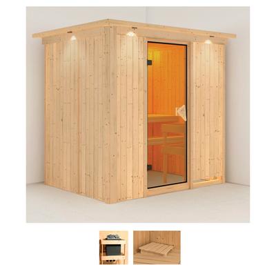 Sauna KARIBU "Bedine", beige (naturbelassen), ohne Ofen, (ohne Ofen), Saunen, ohne Ofen