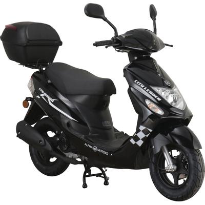 Motorroller ALPHA MOTORS "CityLeader", schwarz (schwarz, schwarz), Motorroller & Mofas, 25 km/h, inkl. Topcase, B:68cm H