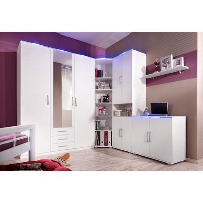 Jugendzimmer-Set PRIESS, weiß, 3-türig,mit blauer LED-Beleuchtung, Schlafzimmermöbel-Sets