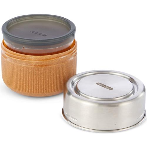 Lunchbox BLACK+BLUM, braun (mandel), B:12cm H:10cm L:12cm, Borosilikatglas, Edelstahl, Lebensmittelaufbewahrungsbehälter, spülmaschinengeeignet, mit Edelstahldeckel und Silikonschutzaufleger