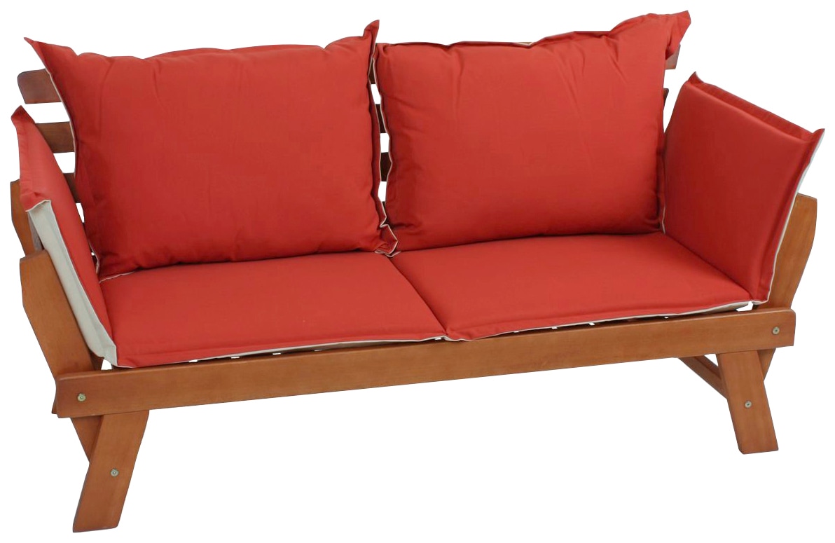 Gartenlounge-Bank GARDEN PLEASURE "FORTUNA", braun, H:78cm T:68cm, FSC-zertifiziertes Massivholz, Sitzbänke, mit umklappbarer Armlehne und Wendekissen, BxTxH: 126x68x78 cm