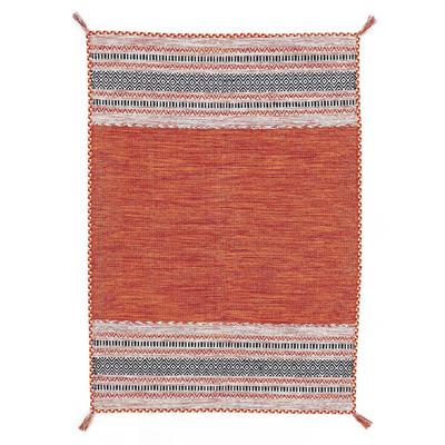 Teppich CARPETFINE "Kelim Azizi, auch als Läufer erhältlich" Gr. 6, orange, B:200cm H:5mm L:290cm, Baumwolle, Teppiche, Fransenteppich, handgewebt, Baumwolle, Wendeteppich mit Fransen, Fleckerl, Wohnzimmer Image