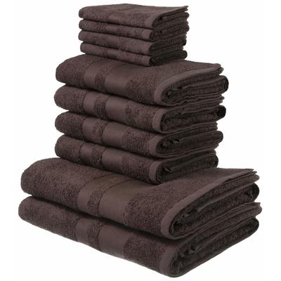 Handtuch Set MY HOME "Vanessa, 10-tlg Handtuch-Set, in Standard- und Premium-Qualität, weich", braun, 10 tlg., Walkfrottee, Walkfrottee, Obermaterial: 100% Baumwolle, Handtuch-Sets, 100% Baumwolle, Duschtücher, Handtücher, Gästetücher, mit Bordüre Image