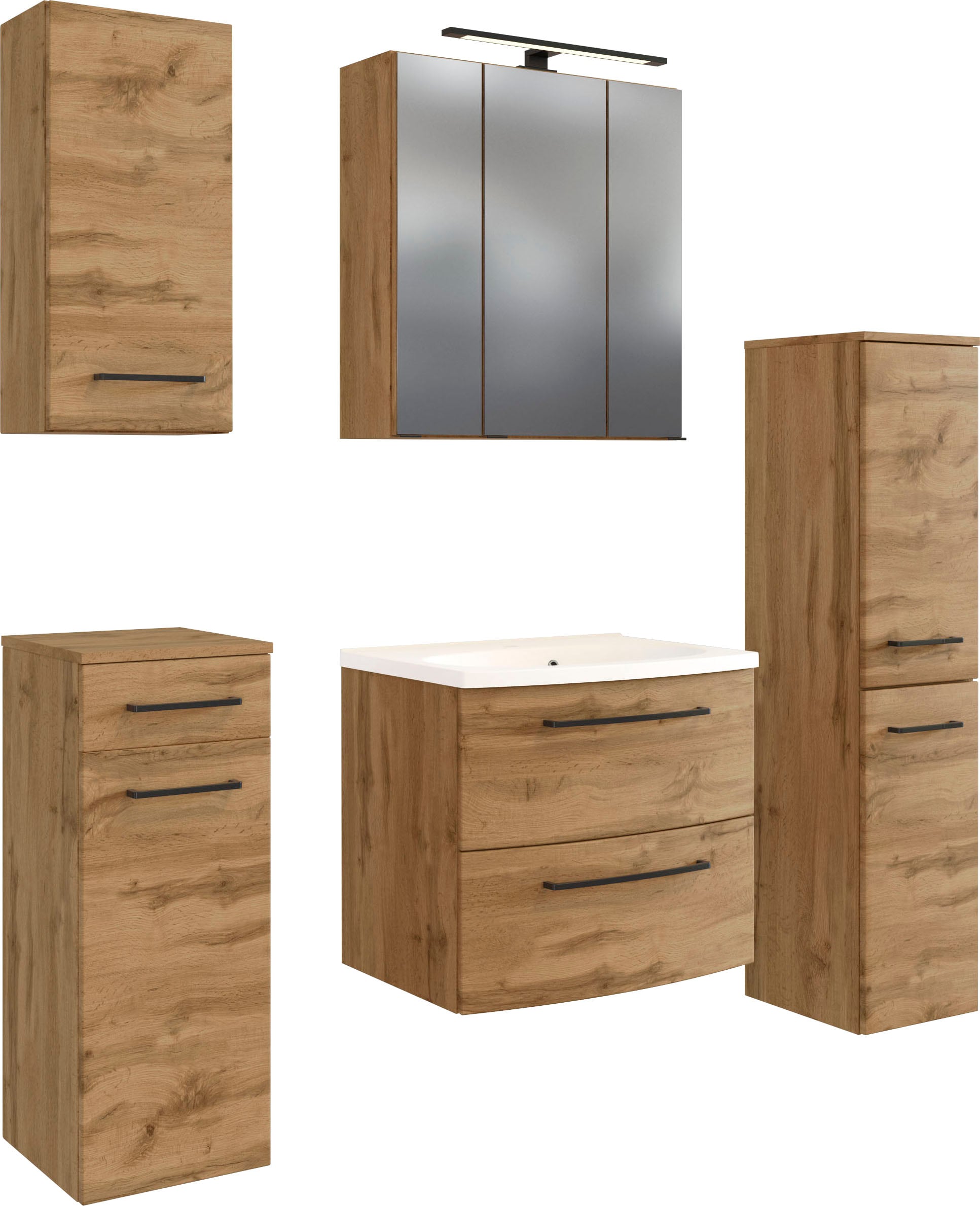 Badmöbel-Set WELLTIME "Chicago", braun (wotaneiche), B:120cm H:200cm T:47cm, MDF, Kastenmöbel-Sets Image