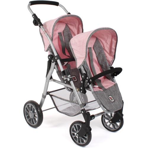 "Puppen-Zwillingsbuggy CHIC2000 ""Twinny, Grau-Rosa"" Puppenwagen rosa (grau, rosa) Kinder Puppenwagen -trage mit schwenkbaren Vorderrädern"