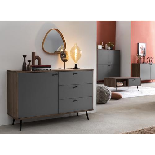 Sideboard SALESFEVER Sideboards Gr. B/H/T: 118 cm x 76 cm x 40 cm, Sideboard 118 cm Walnuss/Grau, 3, braun (walnuss) Sideboards in moderner Farbkombination von Walnuss und Grau