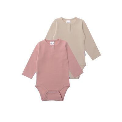 Body LILIPUT, Baby, Gr. 86/92, EURO-Größen, braun (braun, rosa), 95% Baumwolle, 5% Polyester, unifarben, kurz, Rundhals, Langarm, Bodies, mit praktischen Druckknöpfen Image
