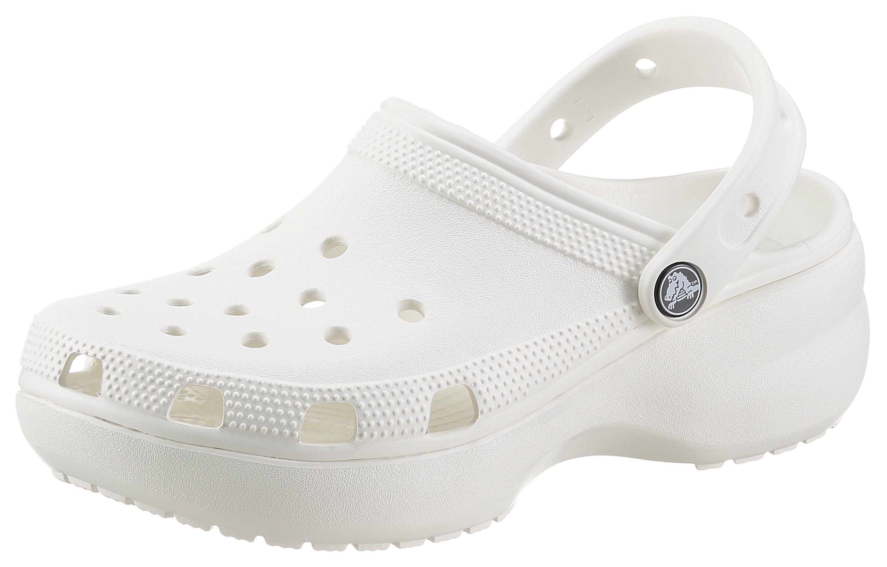 Clog CROCS "Classic Platform Clog W", Damen, Gr. 41, weiß, Croslite™, unifarben, Schuhe Clog, Sommerschuh, Schlappen, Hausschuh, trendige Plateausohle