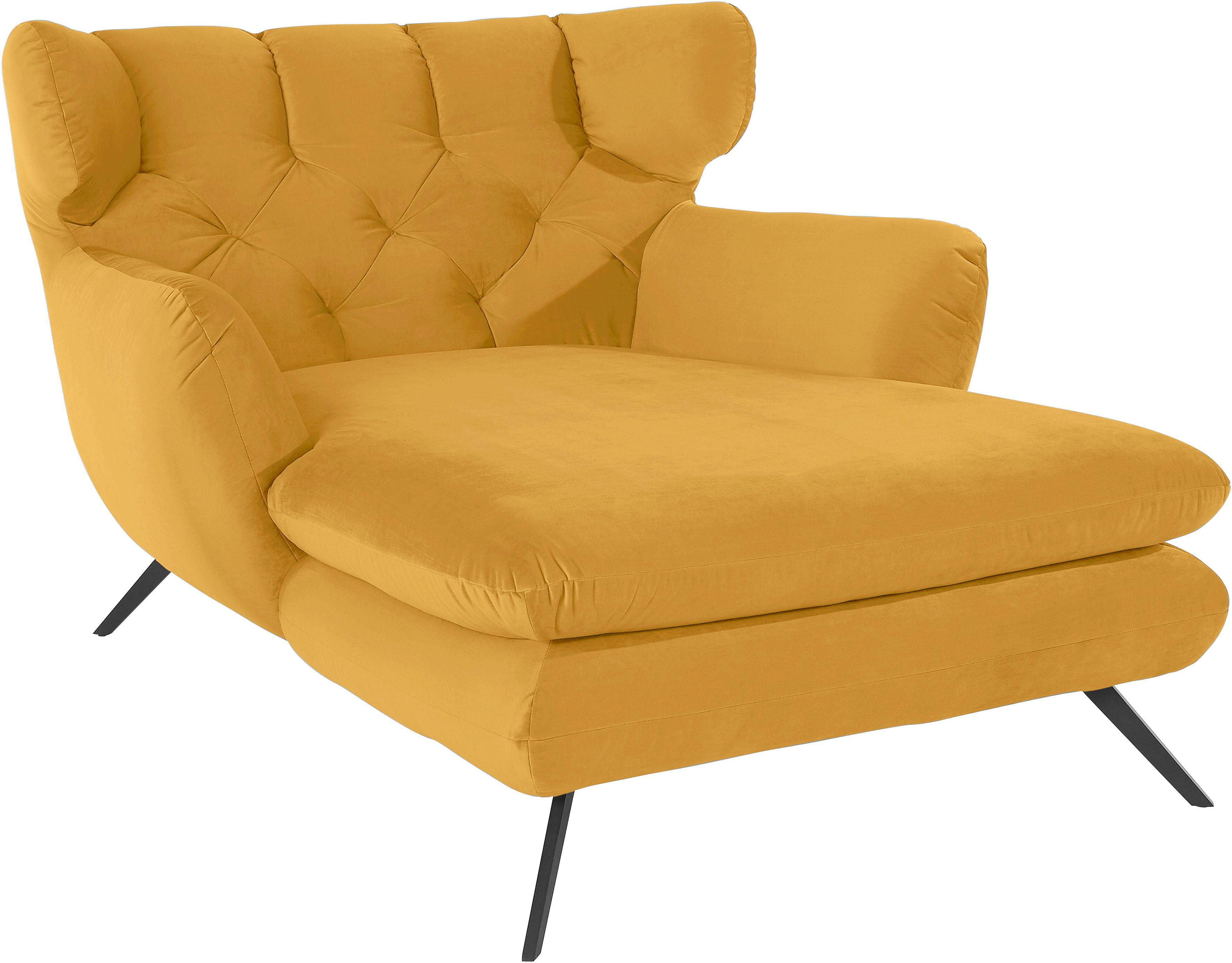 Loveseat 3C CANDY "Beatrice Loungesessel", gelb (curry), B:126cm H:95cm T:160cm, Samt-Optik (100% Polyester), Sessel, mit Knopfheftung im Rücken, Fernsehsessel, Relaxsessel