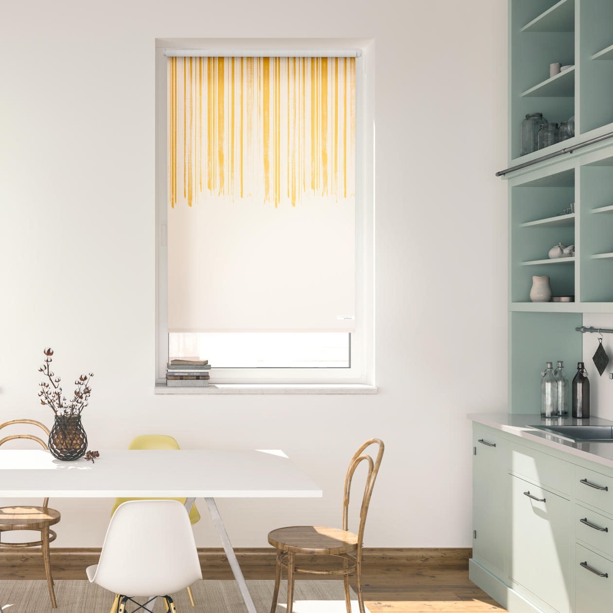 Seitenzugrollo LICHTBLICK ORIGINAL "Rollo Klemmfix, ohne Bohren, blickdicht, Flowing Honey - Gelb", gelb (gelb, weiß), B:90cm H:150cm, Polyester, Rollos, Seitenzugrollo