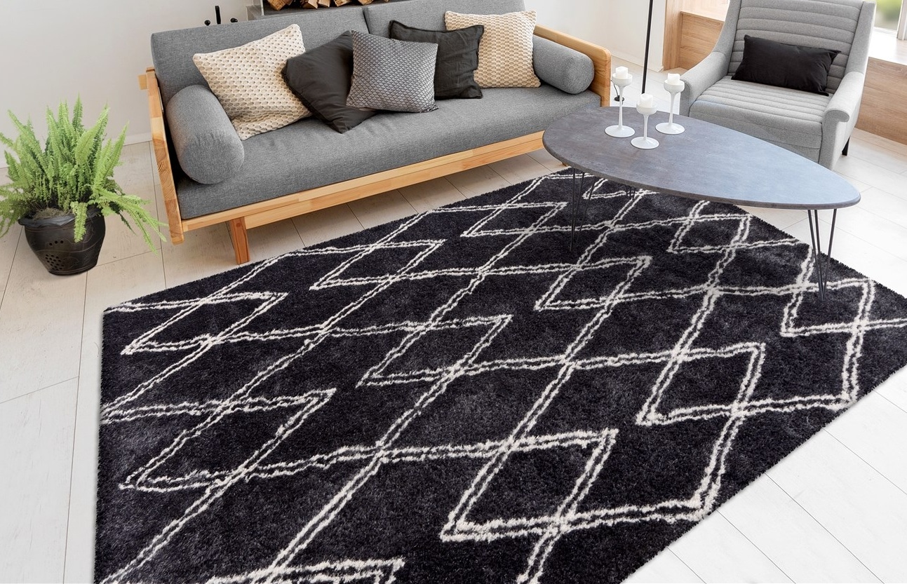 Hochflor-Teppich MY HOME "Leasly" Gr. 3, grau (anthrazit), B:120cm H:27mm L:170cm, Kunstfaser, Teppiche, retro, Teppich im Rauten-Muster, weich Image