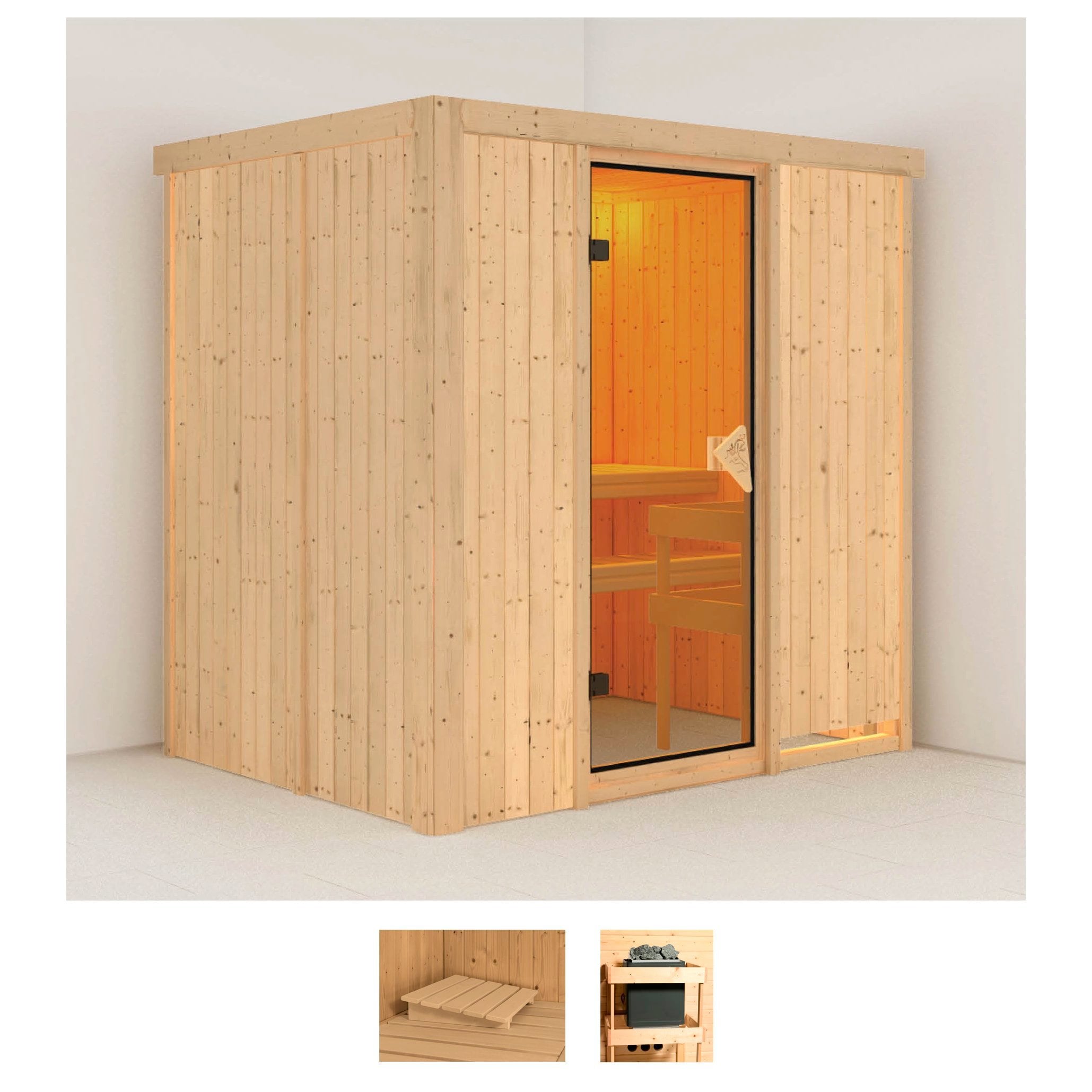 Sauna KARIBU "Finja", beige (naturbelassen), ohne Ofen, (ohne Ofen), Saunen, ohne Ofen Image