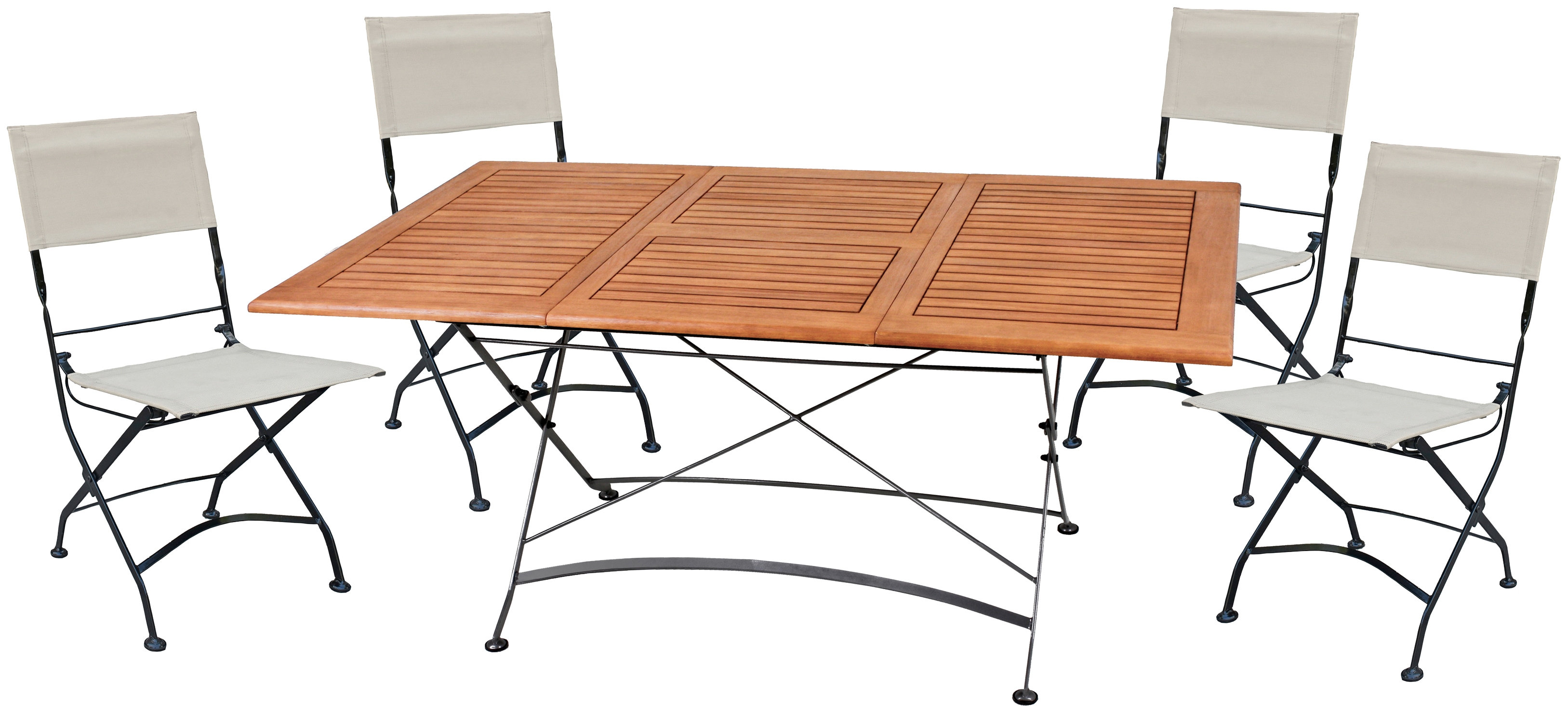 Garten-Essgruppe GARDEN PLEASURE "TRIEST", braun (braun, beige, schwarz, beige, schwarz), B:290cm H:89cm T:150cm, FSC-zertifiziertes Massivholz, Kunststoff, Stahl, Sitzmöbel-Sets, mit leicht ausziehbarem Tisch