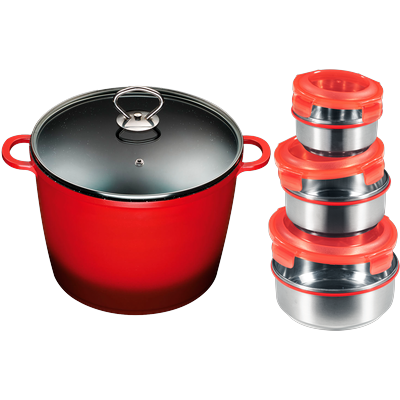 Suppentopf KING, rot, B:26cm H:18cm L:33cm Ø:24cm, Töpfe, Kochtopf 7 LØ24cm+Glasdeckel, Induktion, Keramikbeschichtung »Fusion«