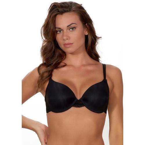 Push-up-BH AFTER EDEN Gr. 85, Cup C, schwarz Damen BHs BH Bügel-BH Hochzeitsdessous Hochzeitswäsche Push-up-BH Schalen-BH Spitzen-BH Spitzenwäsche Dirndl-BH Trachtenwäsche mit 2 Tragevarianten, Gel-Kissen und schöner Spitze im Rücken, Dessous