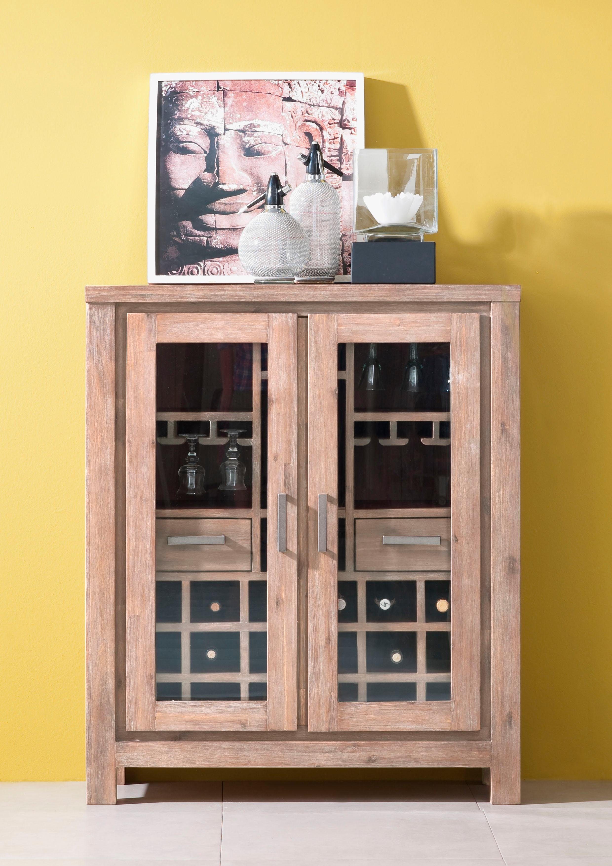 Barschrank GUTMANN FACTORY "Tunis", beige (sandfarben), B:103cm H:123cm T:40cm, Massivholz, Schränke, Barschrank, mit viel Platz für Flaschen und Gläser