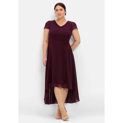 Abendkleid SHEEGO "Große Größen", Damen, Gr. 50, Normalgrößen, lila (aubergine), Obermaterial: 100% Polyester;Futter: 100% Polyester, unifarben, feminin, figurbetont knieumspielend, V-Ausschnitt, Kurzarm Flügelärmel, Kleider Partykleid, mit... Image