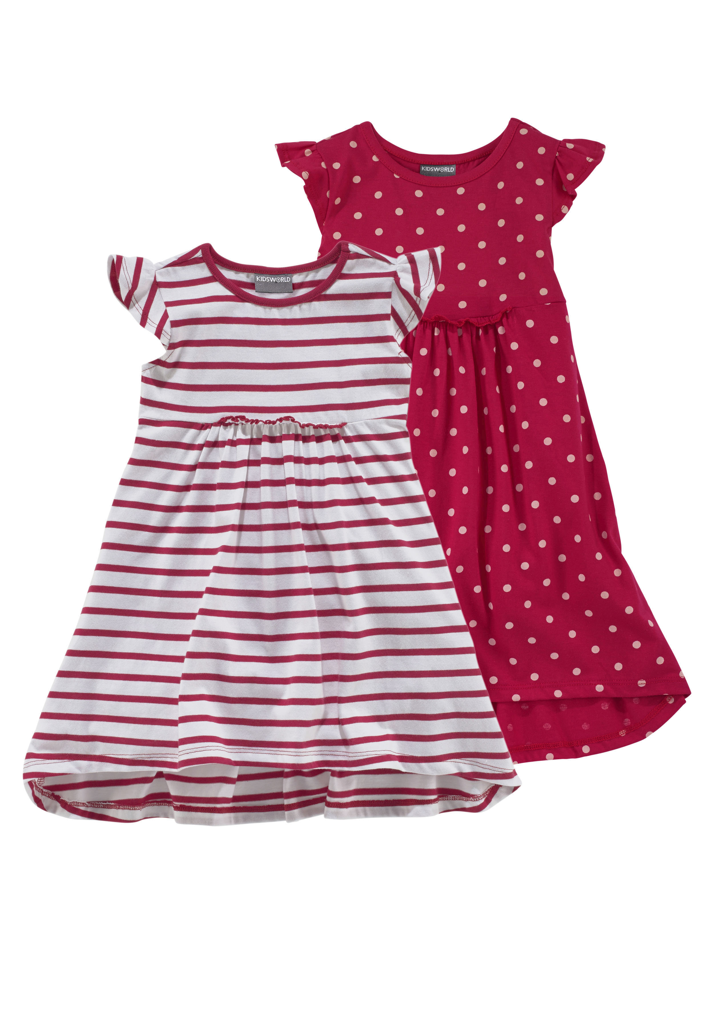 Jerseykleid KIDSWORLD "für kleine Mädchen", Mädchen, Gr. 92/98, N-Gr, rot (rot, weiß), Jersey, Obermaterial: 100% Baumwolle, gepunktet, gestreift, Modisch, ausgestellt kniefrei, Rundhals, Kleider, festliche Anlässe, kniefrei, modischer Stil, aus... Image
