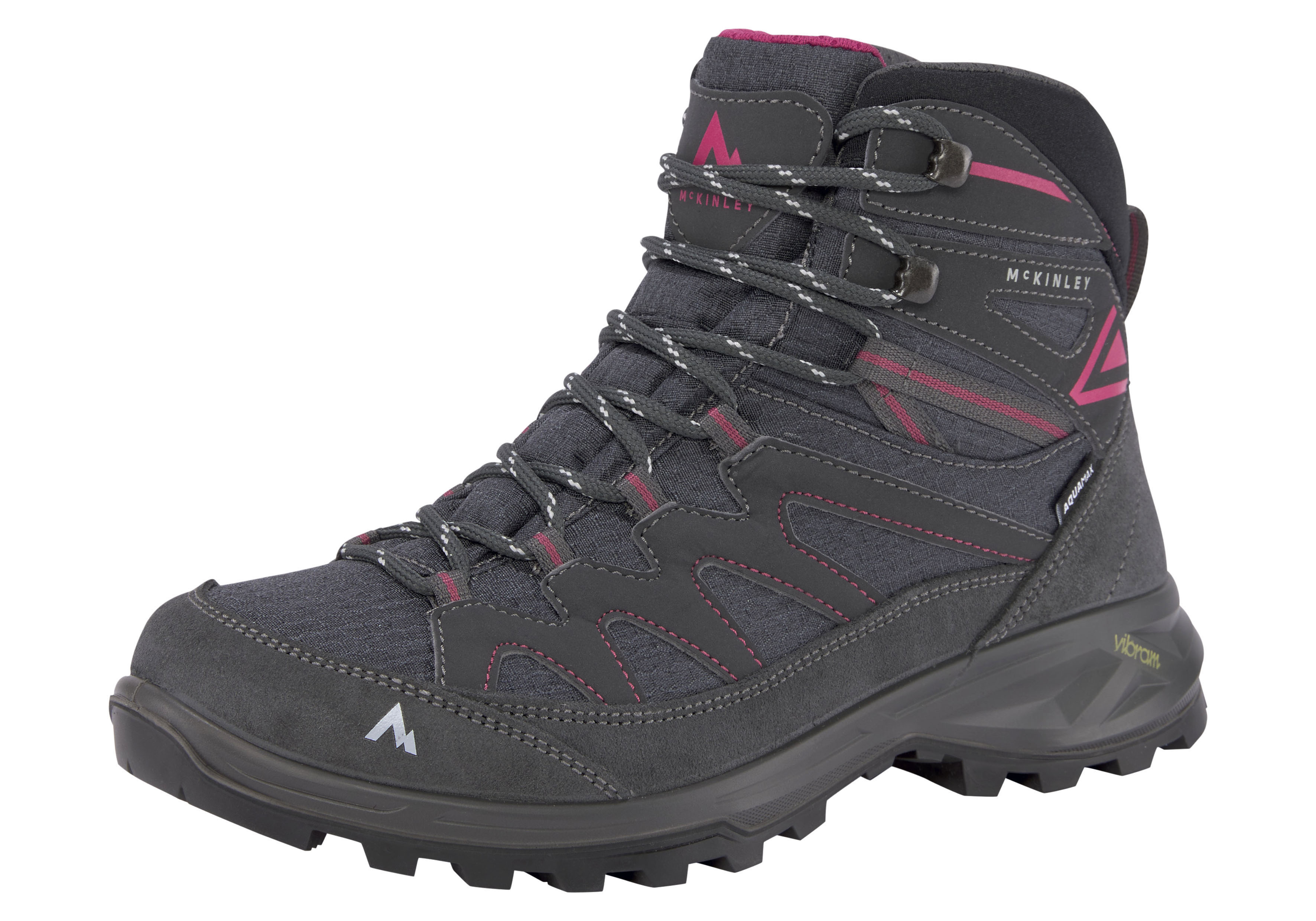 Wanderschuh MCKINLEY "Vulcanus MID AQX W", Damen, Gr. 37, bunt (anthrazit, pink), Leder, Textil, Schuhe Wanderschuh, wasserdicht