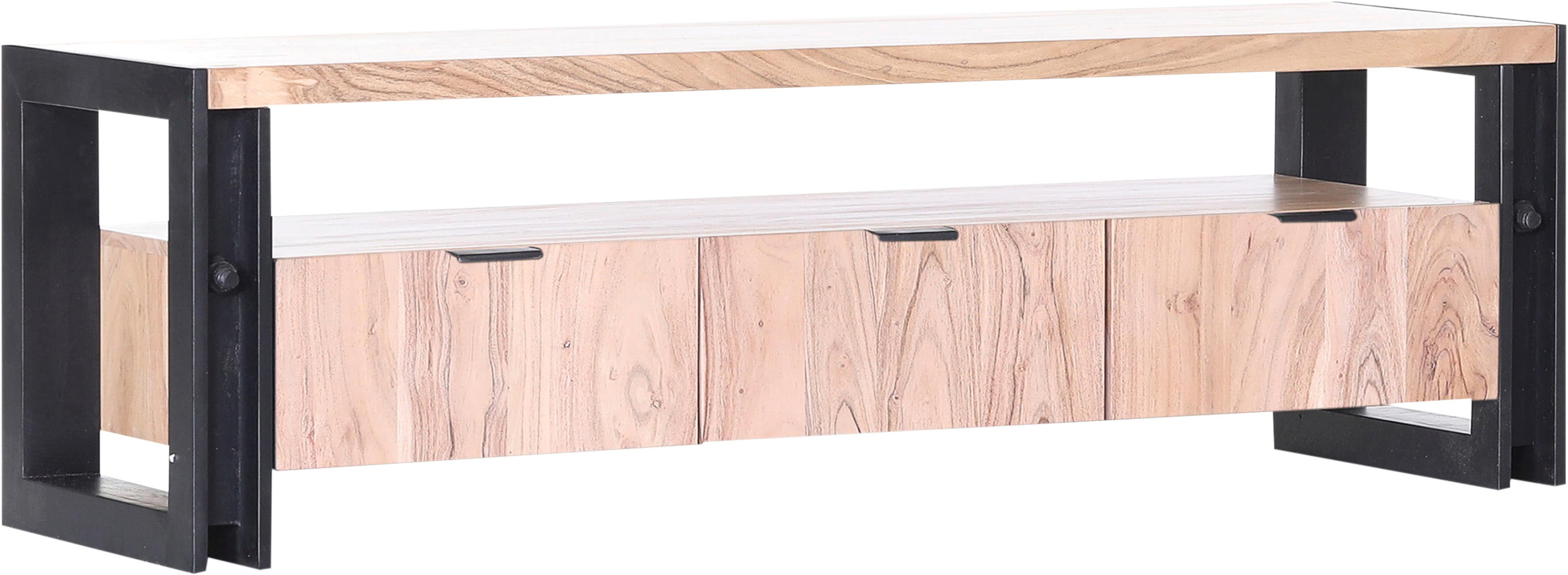 Lowboard GUTMANN FACTORY "Building", schwarz (natur, schwarz), B:166cm H:50cm T:45cm, Massivholz, Sideboards, Kommode im Industrial Design